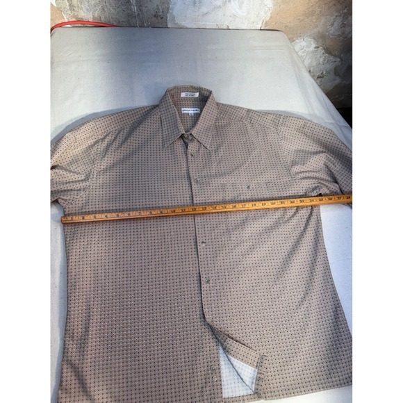VTG Pierre Cardin Tan Geometric Print Cotton Button Down Shirt Men's Size Large - Picture 9 of 12